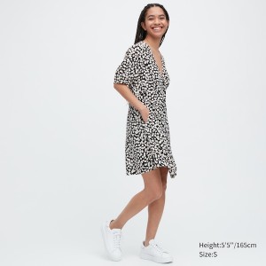 Uniqlo Printed V-Neck Short-Sleeve Mini Ženske Haljina Crne | 5167-YFHCK