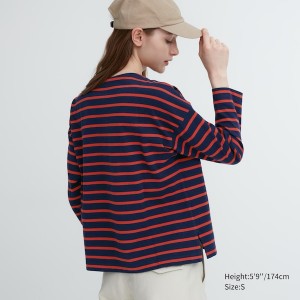 Uniqlo Prugasta Long-Sleeve Ženske Majice Crvene | 5823-OTGFW