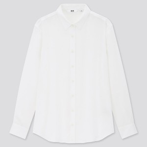 Uniqlo Rayon Long-Sleeve Ženske Košulje Bijele | 0486-BHXDP