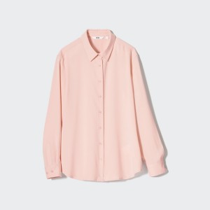 Uniqlo Rayon Long-Sleeve Ženske Košulje Roze | 3596-TOSQR