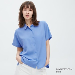 Uniqlo Rayon Short-Sleeve Ženske Košulje Plave | 0179-XAQCV