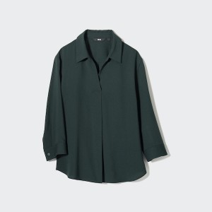 Uniqlo Rayon Skipper Collar 3/4-Sleeve Ženske Košulje Bijele | 9621-WGKQD