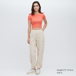 Uniqlo Rebrasti Crew Neck Short-Sleeve Cropped Ženske Majice Narančaste | 8051-WLRQM
