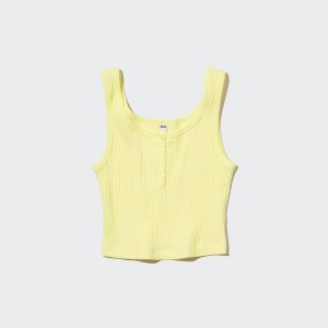 Uniqlo Rebrasti Henley Neck Cropped Tank Ženske Topi Žute | 2638-FQXZV