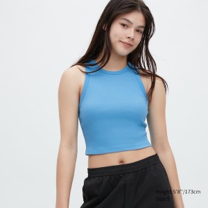 Uniqlo Rebrasti Racer Back Cropped Tank Ženske Topi Plave | 8136-NBHOD
