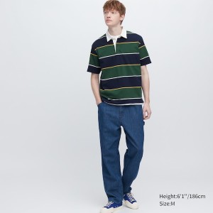 Uniqlo Rugger Prugasta Short Sleeve Muške Polo Majica Zelene | 6013-QHWFM