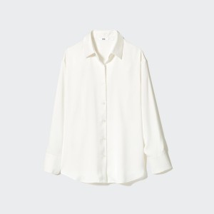 Uniqlo Satin Long-Sleeve Ženske Košulje Bijele | 3561-BMQAX