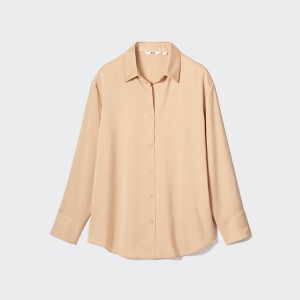 Uniqlo Satin Long-Sleeve Ženske Košulje Narančaste | 0438-MNWAP