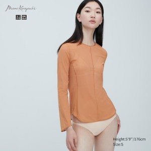 Uniqlo Sheer Crew Neck Long-Sleeve Ženske Majice Smeđe | 1375-GZDBO