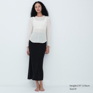 Uniqlo Sheer Crew Neck Long-Sleeve Ženske Majice Bijele | 2451-VUBEF