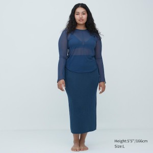 Uniqlo Sheer Crew Neck Long-Sleeve Ženske Majice Smeđe | 9415-WSGIO
