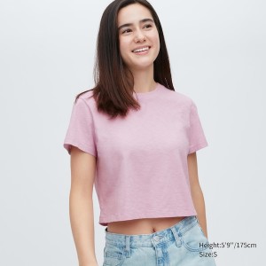 Uniqlo Slub Jersey Cropped Short-Sleeve Ženske Majice Roze | 8527-BRHUJ