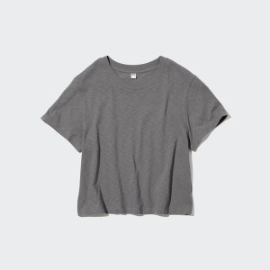 Uniqlo Slub Jersey Cropped Short-Sleeve Ženske Majice Crne | 3598-DMYZB