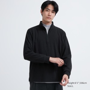Uniqlo Smooth Fleece Half-Zip Long-Sleeve Muške Majice Crne | 7340-MNHRL