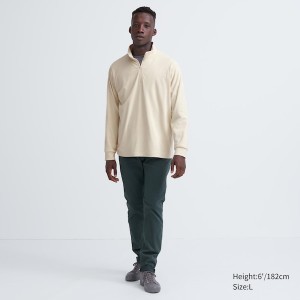Uniqlo Smooth Fleece Half-Zip Long-Sleeve Muške Majice Bež | 1932-VAMFY