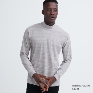 Uniqlo Smooth Fleece Printed Mock Neck Muške Majice Sive | 1024-BGPIJ