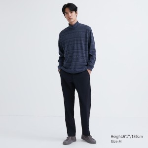 Uniqlo Smooth Fleece Printed Mock Neck Muške Majice Plave | 5821-IMORD