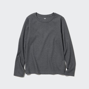 Uniqlo Smooth Stretch Cotton Crew Neck Long-Sleeve Ženske Majice Tamno Sive | 4615-YUTNF