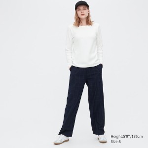 Uniqlo Smooth Stretch Cotton Crew Neck Long-Sleeve Ženske Majice Bijele | 3468-EQFPW