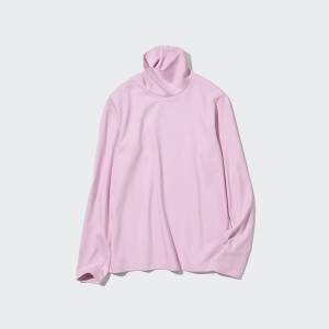 Uniqlo Smooth Stretch Cotton Turtleneck Long-Sleeve Ženske Majice Roze | 2367-FXTVI