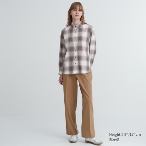 Uniqlo Soft Brushed Checked Long-Sleeve Ženske Košulje Sive | 1843-EVLIG