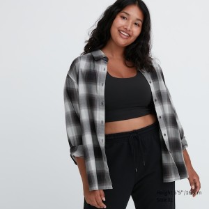 Uniqlo Soft Brushed Checked Long-Sleeve Ženske Košulje Tamno Sive | 4897-ZVNGM