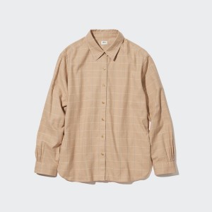 Uniqlo Soft Brushed Checked Long-Sleeve Ženske Košulje Bež | 0632-AZJBF