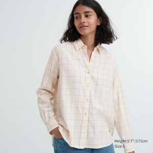 Uniqlo Soft Brushed Checked Long-Sleeve Ženske Košulje Bijele | 1563-MOVXE
