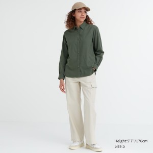 Uniqlo Soft Brushed Long-Sleeve Ženske Košulje Zelene | 0842-VGDCX