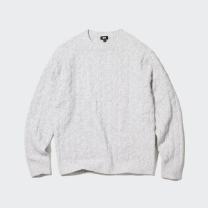 Uniqlo Souffle Yarn Cable Crew Neck Muške Džemperi Bijele | 4026-MYCVS