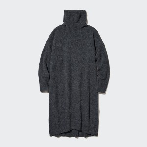 Uniqlo Souffle Yarn Turtleneck Ženske Haljina Tamno Sive | 1275-RWFMO