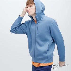 Uniqlo Stretch Dry Sweat Long-Sleeve Full-Zip Muške Majica s Kapuljačom Plave | 3512-EWIHC