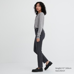 Uniqlo Stretch Slim Ravno Ženske Traperice Crne | 8793-RSFYO