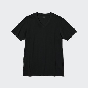 Uniqlo Supima® Cotton V-Neck Short-Sleeve Muške Majice Crne | 4809-KEFQL