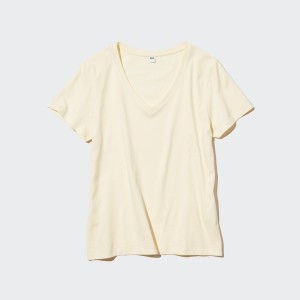 Uniqlo Supima® Cotton V-Neck Short-Sleeve Ženske Majice Žute | 4968-SXQBJ