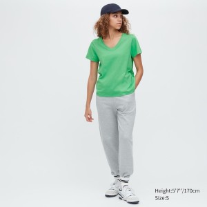 Uniqlo Supima® Cotton V-Neck Short-Sleeve Ženske Majice Zelene | 3172-WVFQY
