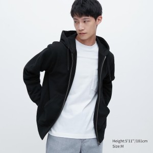 Uniqlo Sweat Full-Zip Muške Majica s Kapuljačom Crne | 6109-JUDPS