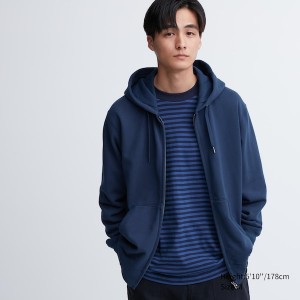 Uniqlo Sweat Long-Sleeve Full-Zip Muške Majica s Kapuljačom Plave | 1062-QRMDB