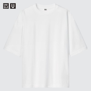 Uniqlo U AIRism Cotton Oversized Crew Neck Half-Sleeve Ženske Majice Bijele | 5032-YRJZC