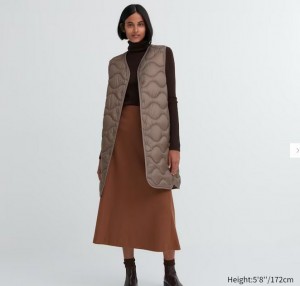 Uniqlo Ultra Light Down Long Ženske Prsluk Smeđe | 0892-YIXFL