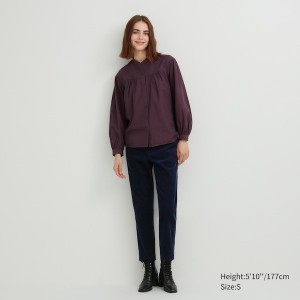Uniqlo Volume Checked Long-Sleeve Ženske Košulje Bordo | 7501-XABON