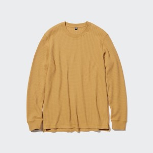 Uniqlo Waffle Crew Neck Long-Sleeve Muške Majice Žute | 4510-KXQSF