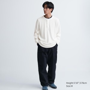Uniqlo Waffle Henley Neck Long-Sleeve Muške Majice Bijele | 3629-FUQOJ