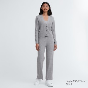 Uniqlo Washable Knit Rebrasti Long-Sleeve Ženske Kardigan Sive | 9082-SLPNQ