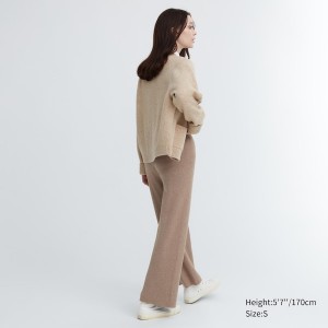 Uniqlo Washable Knit Rebrasti Ženske Hlače Bež | 3087-MHZOV