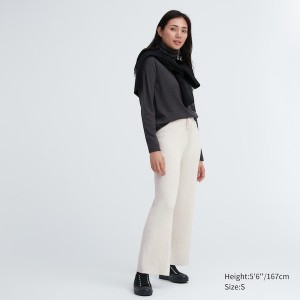 Uniqlo Washable Knit Rebrasti Ženske Hlače Bijele | 5763-XCWNA