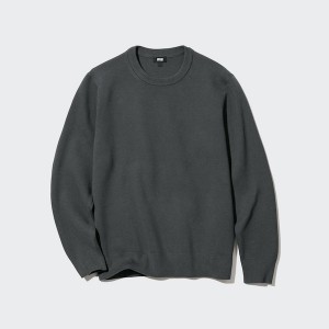 Uniqlo Washable Milano Rebrasti Crew Neck Muške Džemperi Tamno Sive | 2756-GIDAJ