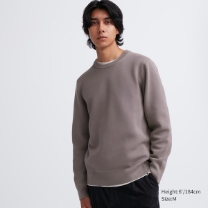 Uniqlo Washable Milano Rebrasti Crew Neck Muške Džemperi Sive | 0214-GKJXN
