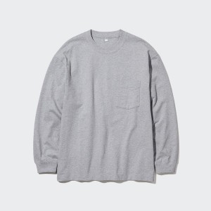 Uniqlo Washed Cotton Crew Neck Long-Sleeve Muške Majice Sive | 7846-ZORFC