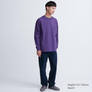 Uniqlo Washed Cotton Crew Neck Long-Sleeve Muške Majice Sive | 3089-ILNOH